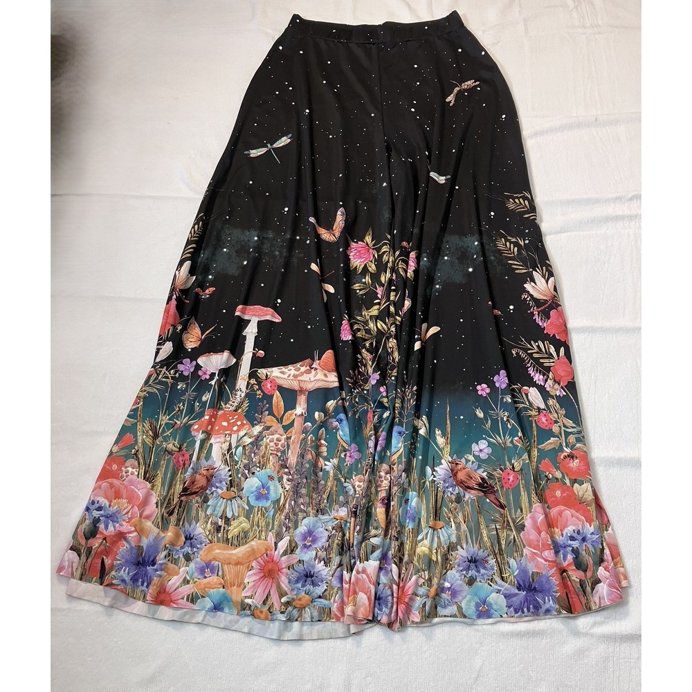 BlackMilk Fairytale Floral Palazzo Pants Womens Medium Black Wide Leg Fairycore